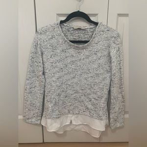 Long sleeve sweater with faux blouse detail